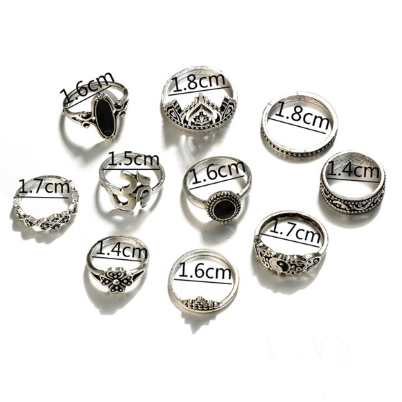 **GIADA* 10-Pc Silver x Black Gemstone Ring Set - Picture 5 of 5